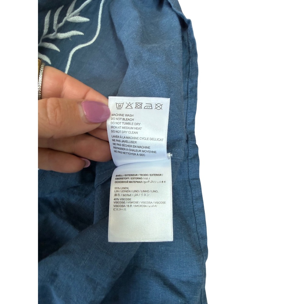 Farm Rio Anthropologie Blue Linen Blend Embroidered Pineapple Maxi Dress M NWT - Picture 4 of 5